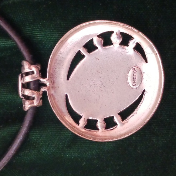 CHICO'S Necklace & Earrings (pierced) Brown/Silver Metal Medallion Leather Chain - Picture 4 of 6